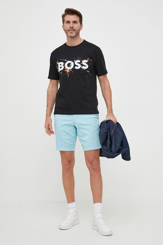 BOSS t-shirt bawełniany BOSS ORANGE czarny