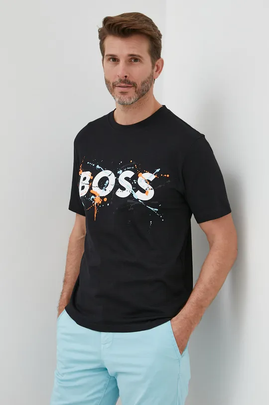 μαύρο Βαμβακερό μπλουζάκι BOSS BOSS ORANGE