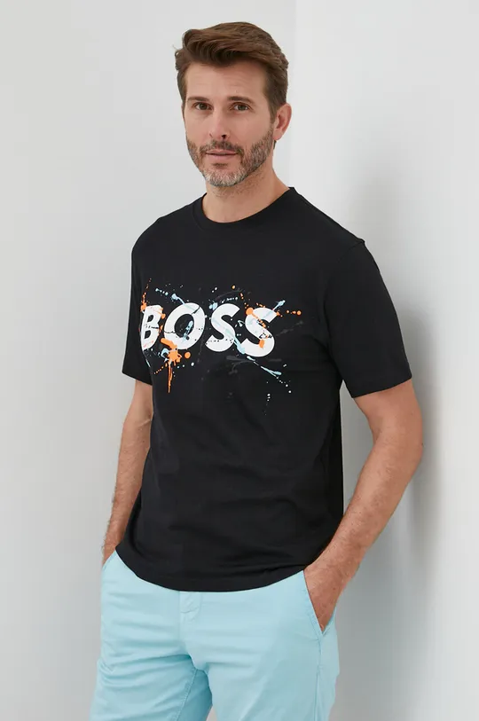 fekete BOSS pamut póló BOSS ORANGE