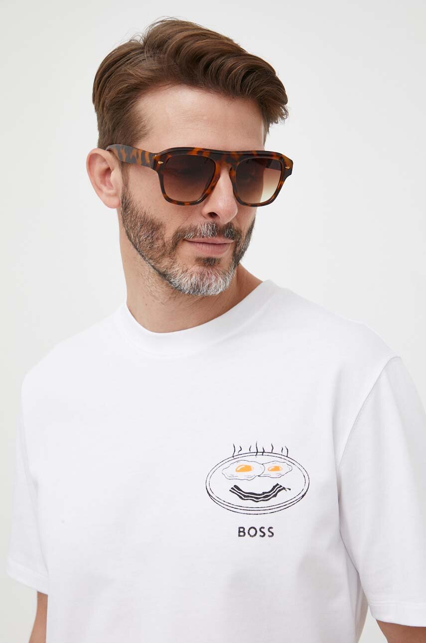 Хлопковая футболка BOSS BOSS ORANGE цвет белый с принтом ANSWEAR.ua