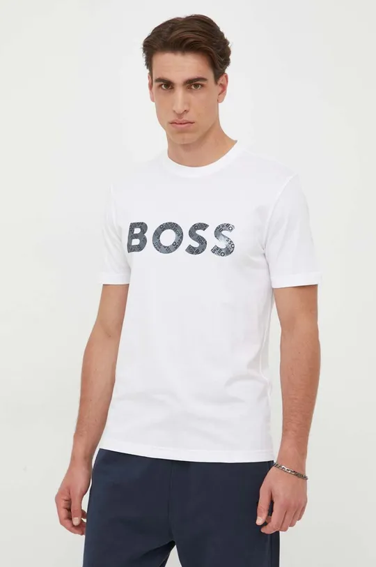 білий Бавовняна футболка BOSS BOSS GREEN Чоловічий