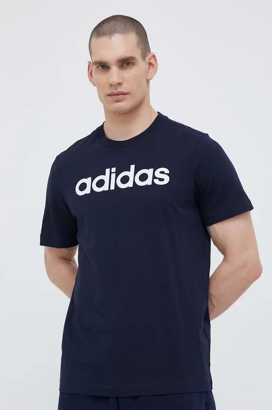 Bombažna kratka majica adidas mornarsko modra