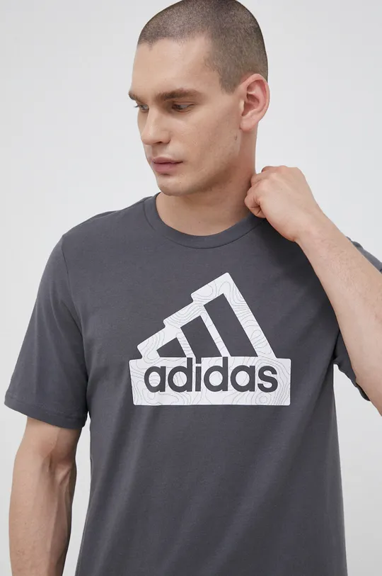 γκρί Βαμβακερό μπλουζάκι adidas