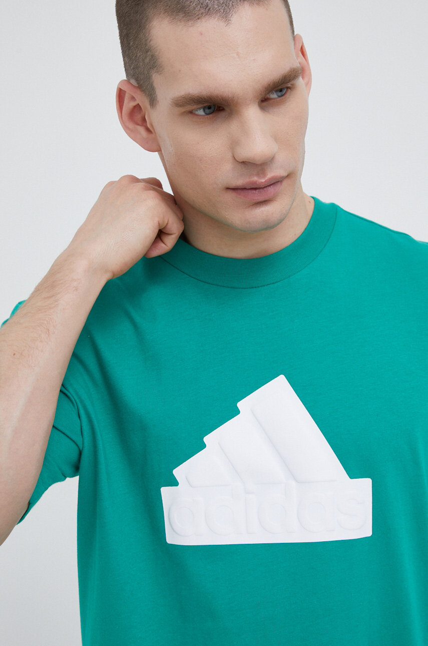 adidas tshirt bawełniany kolor zielony z aplikacją