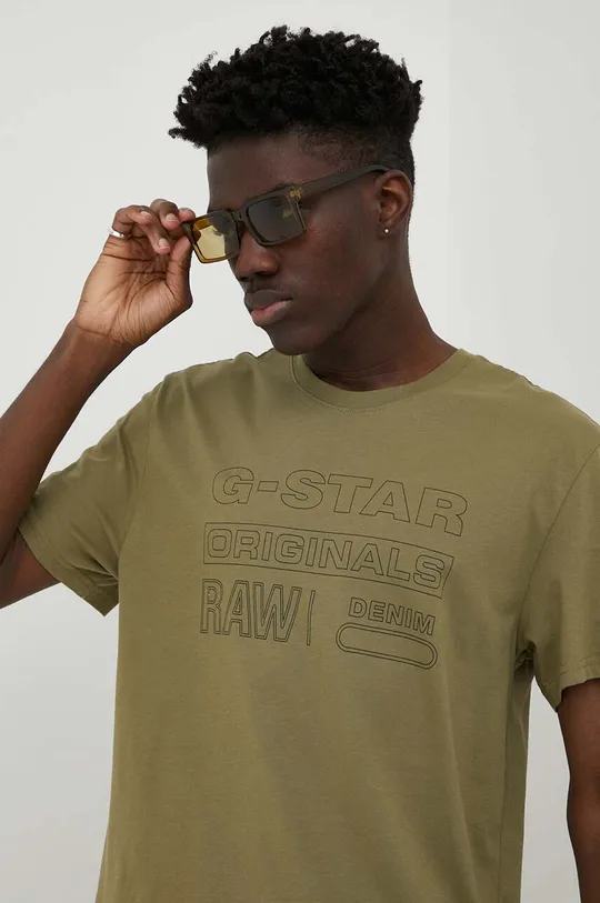 πράσινο Βαμβακερό μπλουζάκι G-Star Raw Ανδρικά