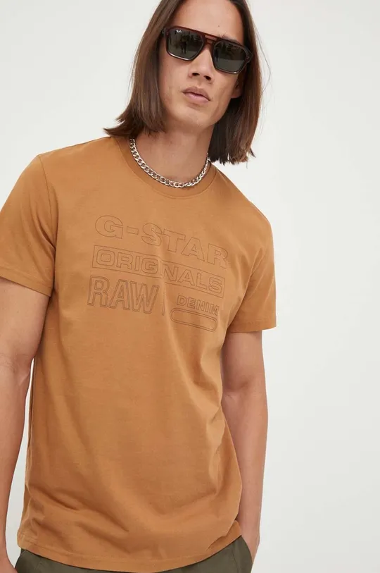 Βαμβακερό μπλουζάκι G-Star Raw καφέ