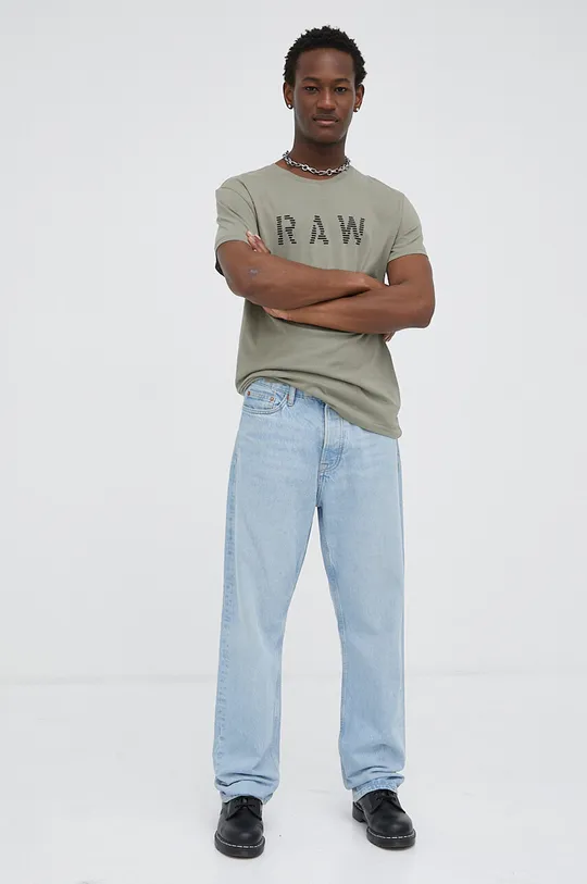 G-Star Raw pamut póló világos olíva