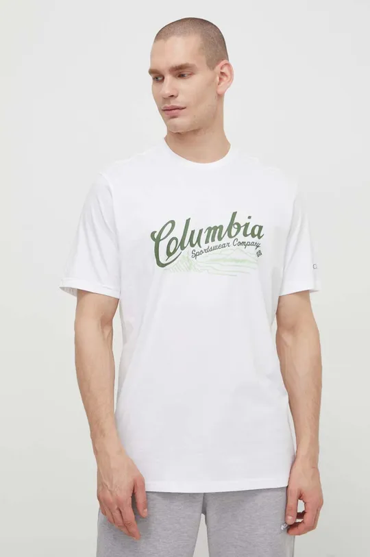 λευκό Βαμβακερό μπλουζάκι Columbia Rockaway River Ανδρικά