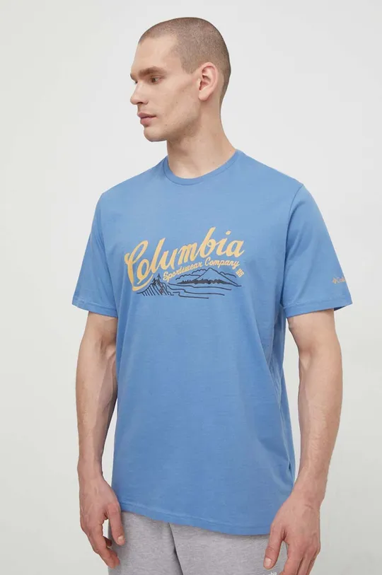 modra Bombažna kratka majica Columbia Moški
