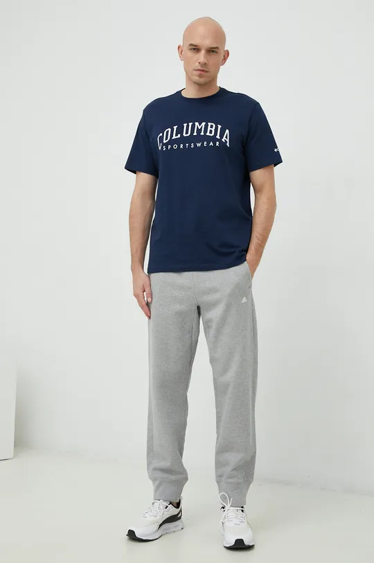 Bombažna kratka majica Columbia mornarsko modra