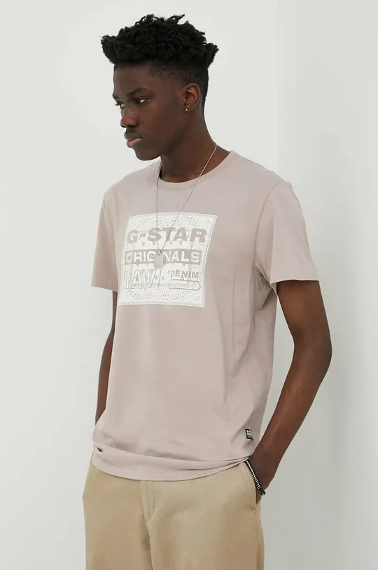 бежевый Хлопковая футболка G-Star Raw
