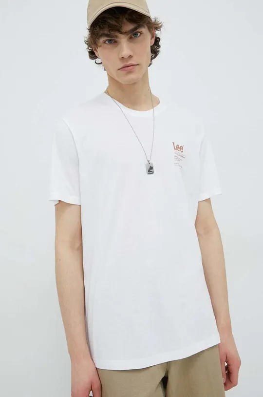 λευκό Βαμβακερό μπλουζάκι Lee Ανδρικά