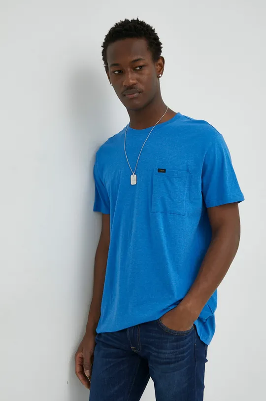 stalowy niebieski Lee t-shirt bawełniany Męski