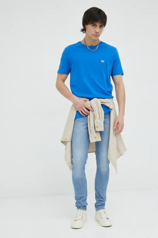Βαμβακερό μπλουζάκι Lee μπλε