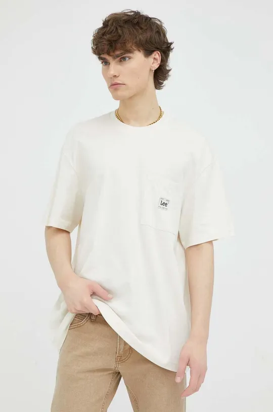 béžová Bavlnené tričko Lee Pánsky