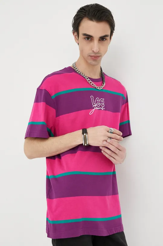 růžová Bavlněné tričko Lee Pánský