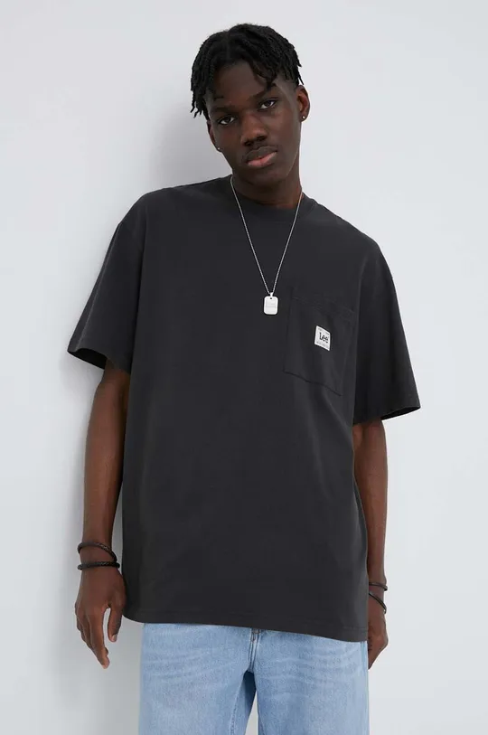 czarny Lee t-shirt bawełniany