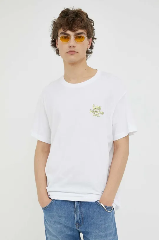λευκό Βαμβακερό μπλουζάκι Lee