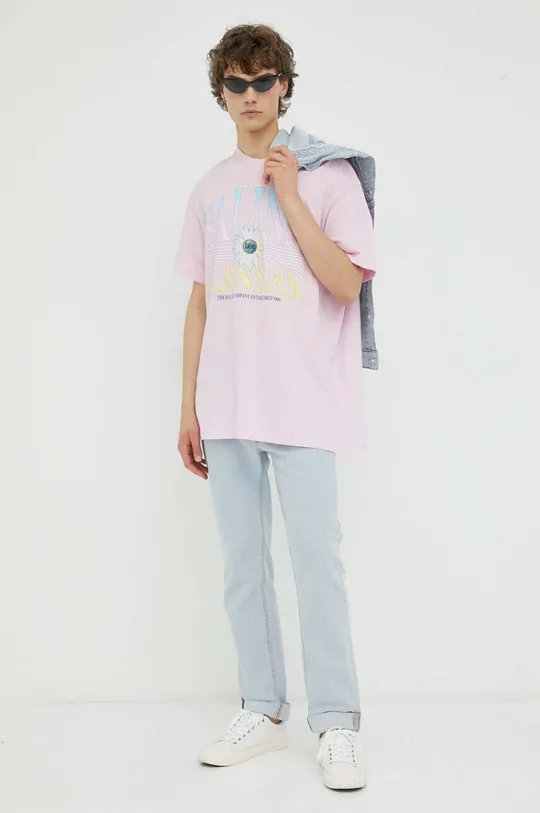 Βαμβακερό μπλουζάκι Lee ροζ