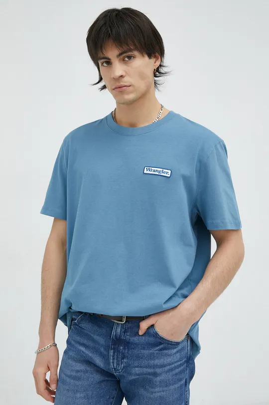 niebieski Wrangler t-shirt bawełniany