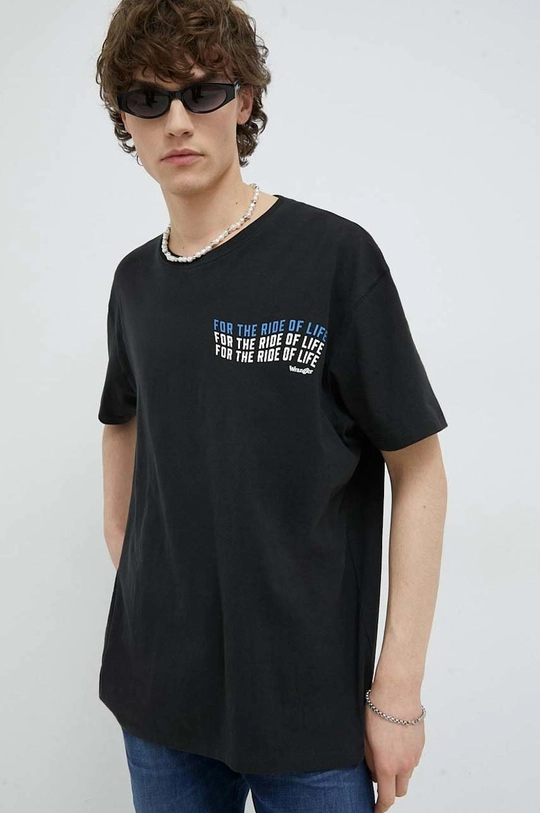 czarny Wrangler t-shirt bawełniany Męski