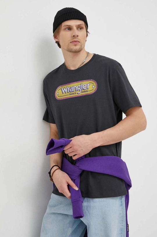 czarny Wrangler t-shirt bawełniany Męski