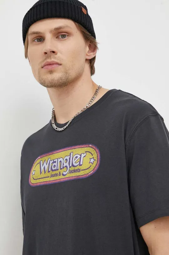 μαύρο Βαμβακερό μπλουζάκι Wrangler