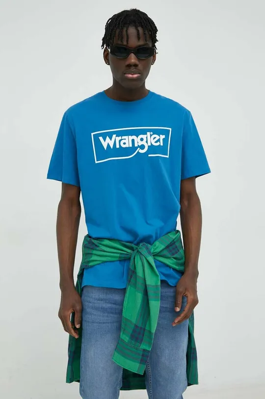 μπλε Βαμβακερό μπλουζάκι Wrangler Ανδρικά