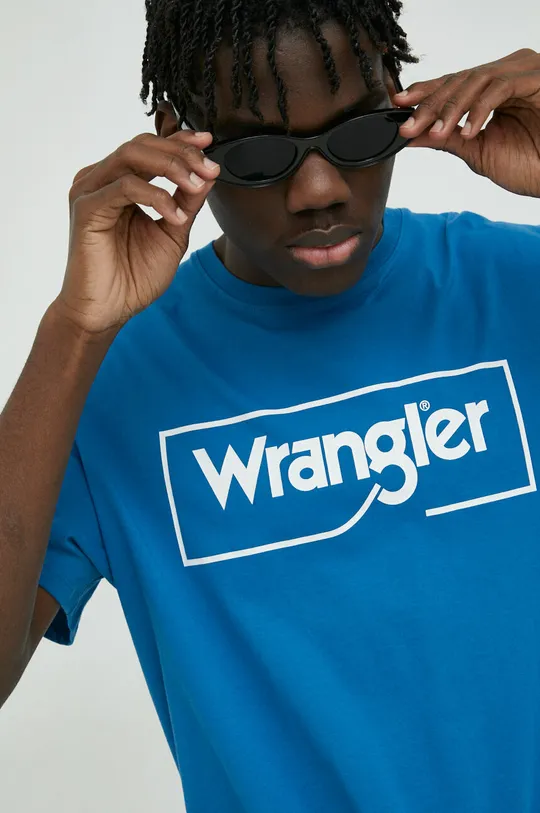 μπλε Βαμβακερό μπλουζάκι Wrangler