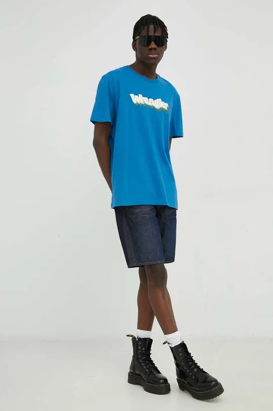 Бавовняна футболка Wrangler блакитний