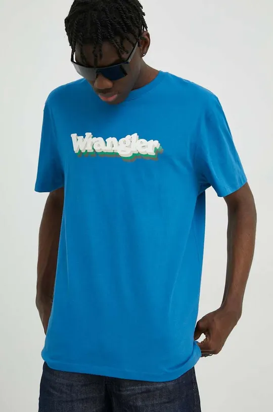niebieski Wrangler t-shirt bawełniany
