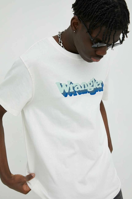 biały Wrangler t-shirt bawełniany