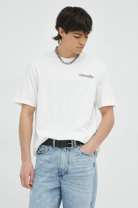 biały Wrangler t-shirt bawełniany Męski