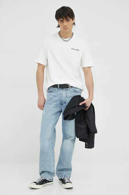 Βαμβακερό μπλουζάκι Wrangler λευκό