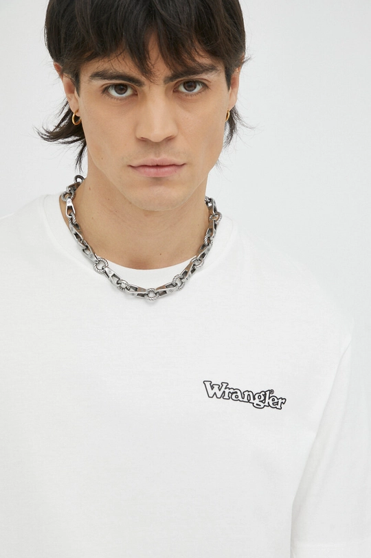 biały Wrangler t-shirt bawełniany