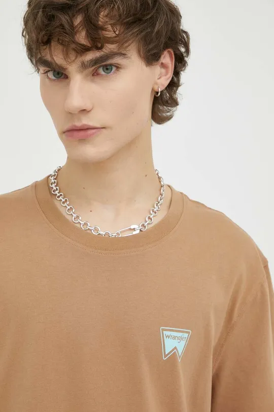 brązowy Wrangler t-shirt bawełniany