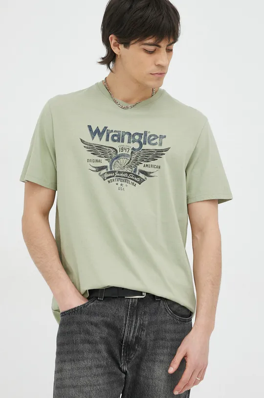 зелёный Хлопковая футболка Wrangler Мужской