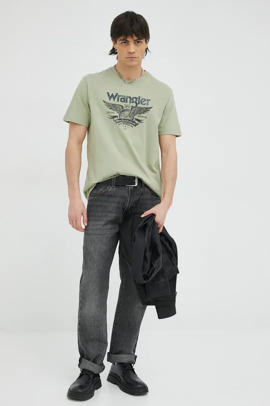Bombažna kratka majica Wrangler zelena