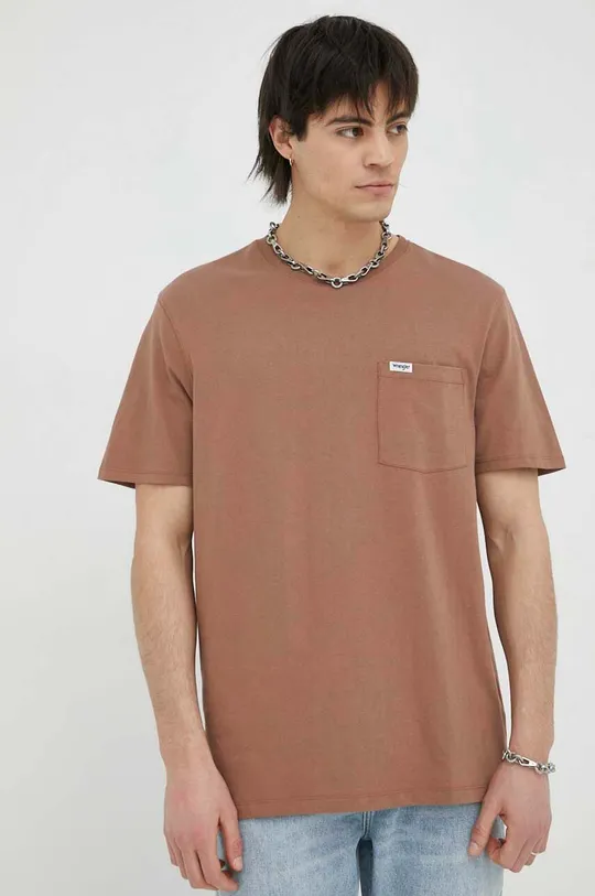 brązowy Wrangler t-shirt bawełniany Męski