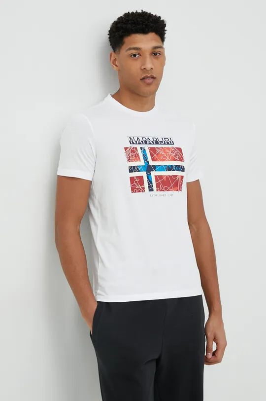 λευκό Βαμβακερό μπλουζάκι Napapijri Ανδρικά