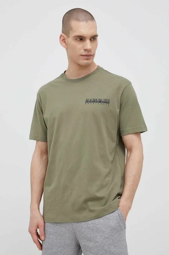 πράσινο Βαμβακερό μπλουζάκι Napapijri Ανδρικά