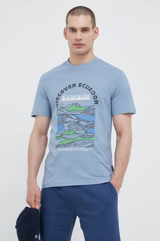 jasny niebieski Napapijri t-shirt bawełniany