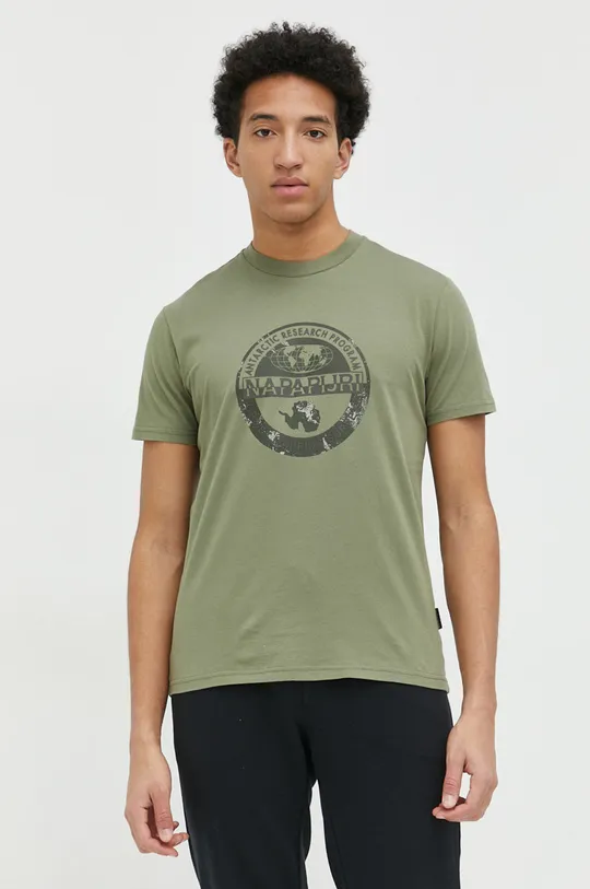 Βαμβακερό μπλουζάκι Napapijri πράσινο
