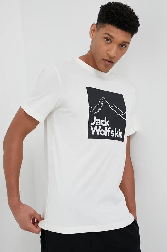 beżowy Jack Wolfskin t-shirt bawełniany
