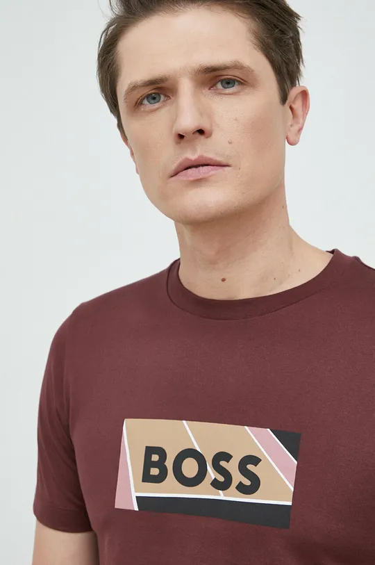 burgundské Bavlnené tričko BOSS