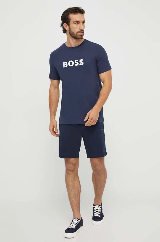 Kratka majica za plažo BOSS mornarsko modra