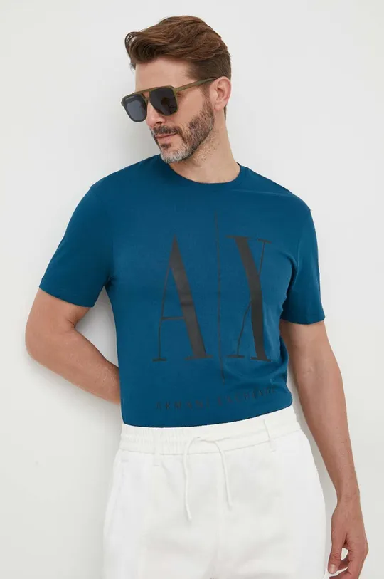 tyrkysová Bavlnené tričko Armani Exchange Pánsky