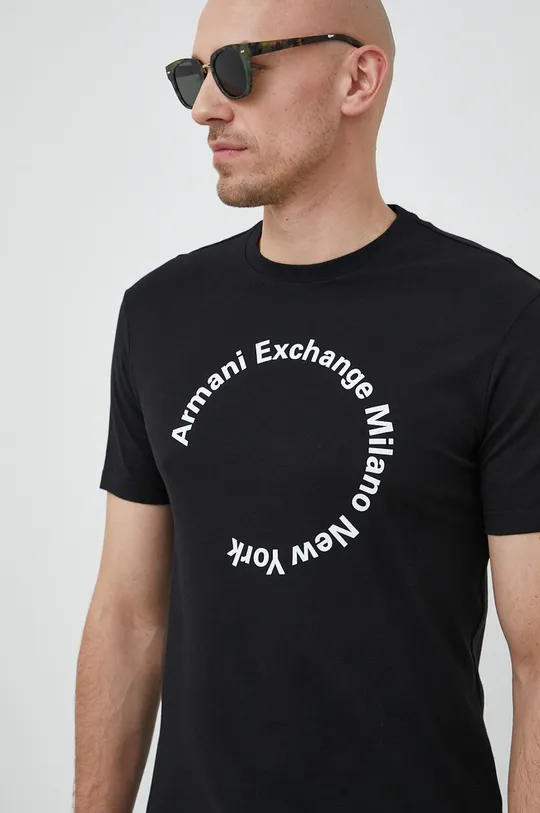 črna Bombažna kratka majica Armani Exchange Moški