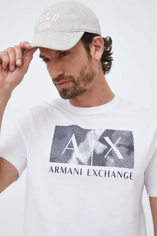 bela Bombažna kratka majica Armani Exchange Moški