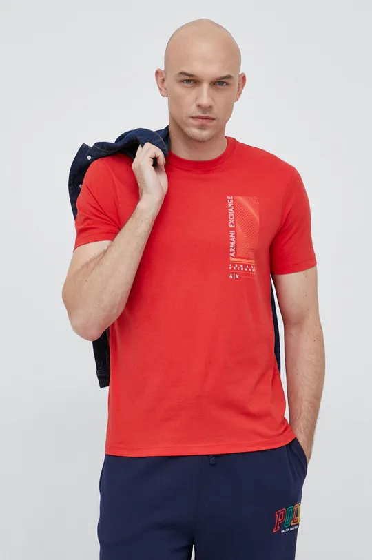 czerwony Armani Exchange t-shirt bawełniany Męski
